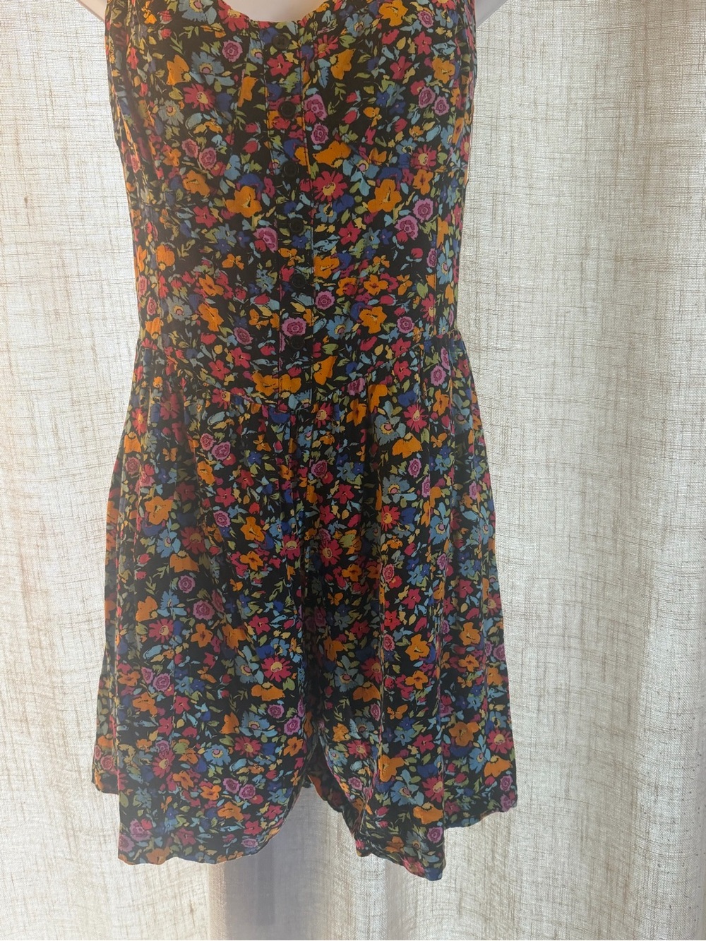 Floral Button-Front Romper in Black with Multicolor Flowers. Faded Glory - Picture 6 of 7